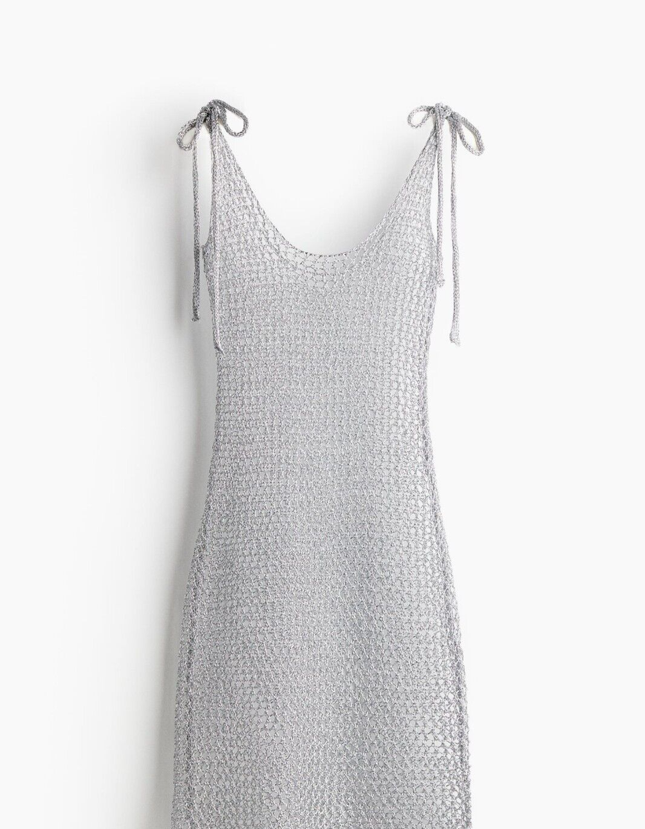 その他 20210225-02 NWT ZARA OPENWORK MIDI DRESS WITH METALLIC THREAD SILVER