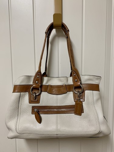 white and brown purse