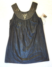 Adrianna Papell Sleeveless Shift Mini Dress Metallic Beaded Collar Black New S 4