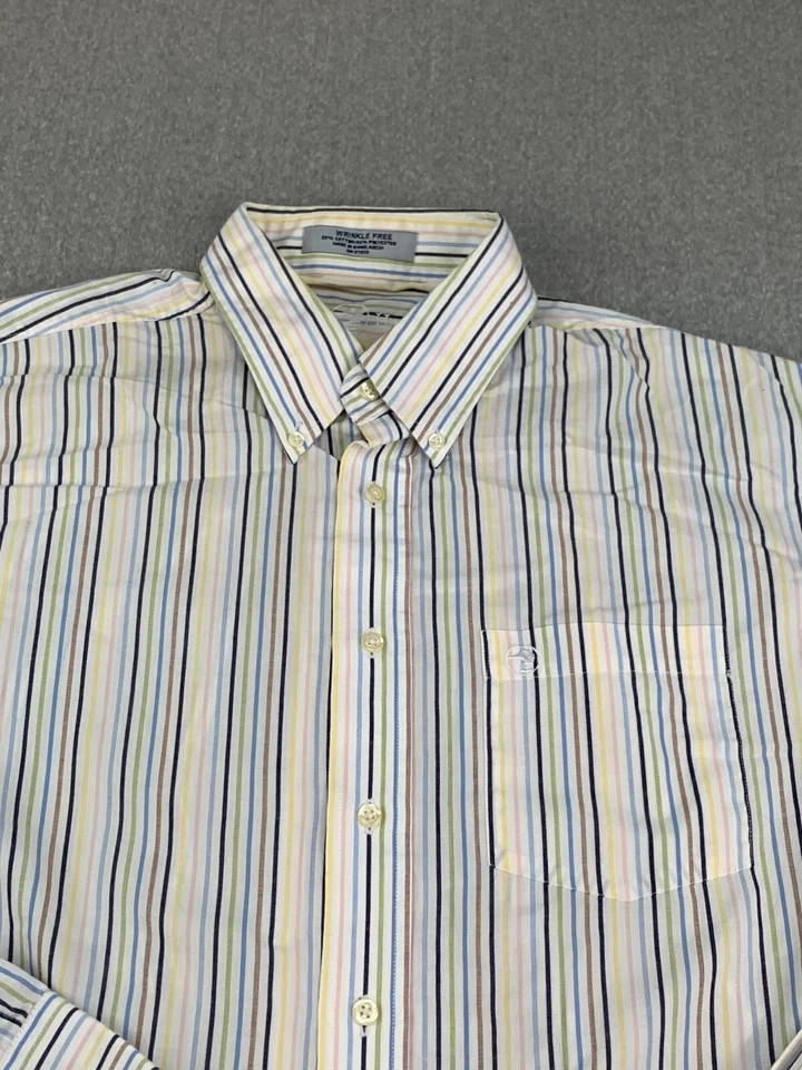 Duck Head Button Down Shirt Men L 16/16.5 34/35 White Stripe Colorful Preppy - Image 3 of 4