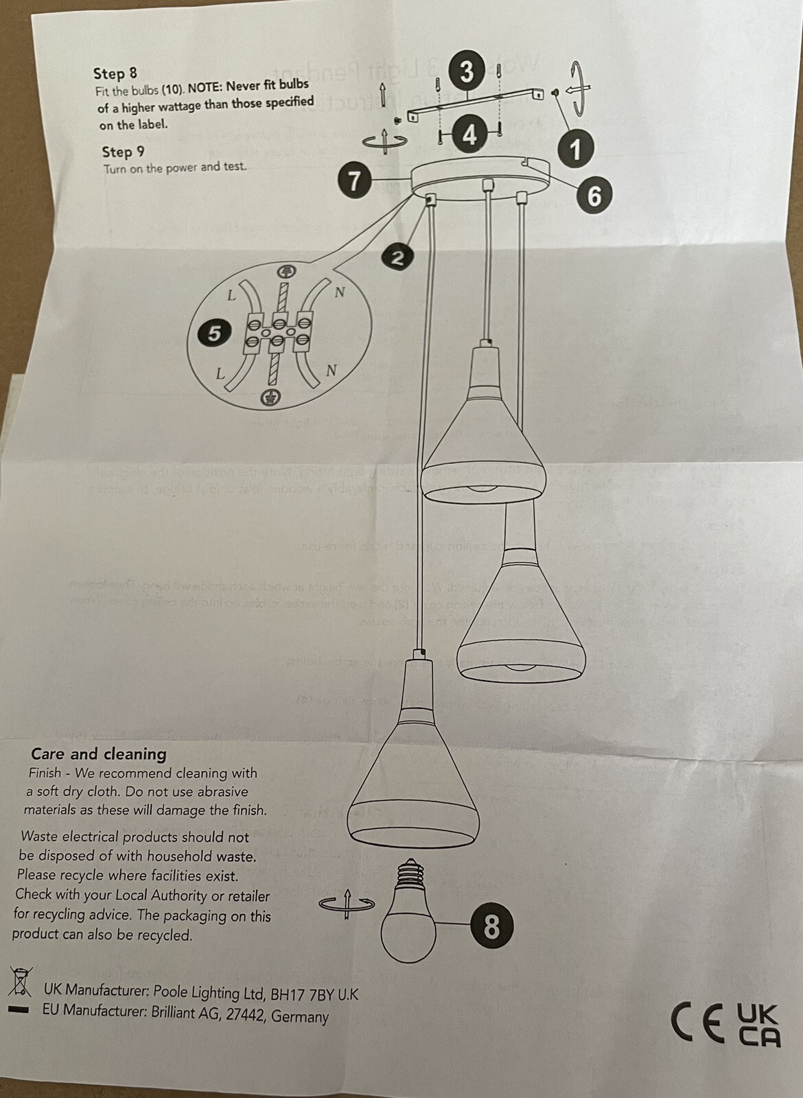 Dunelm Elements Wolston 3 light pendant white /light wood 3 x E27 GLS