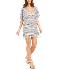 Miken 261927 Women Printed Crochet Fringed Caftan Cover-Up Multi Size Large