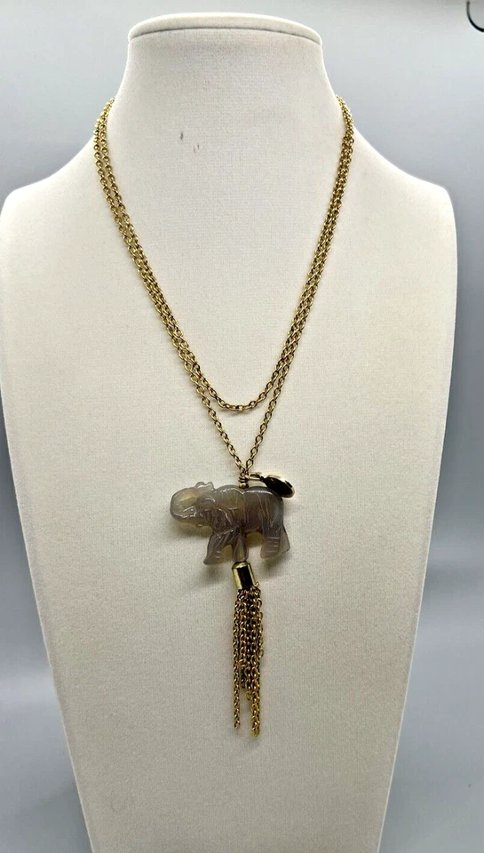 Collar Bourbon Y Pajaritas Aleta Tono Dorado Grabado Elefante 30" Foto 3 de 4