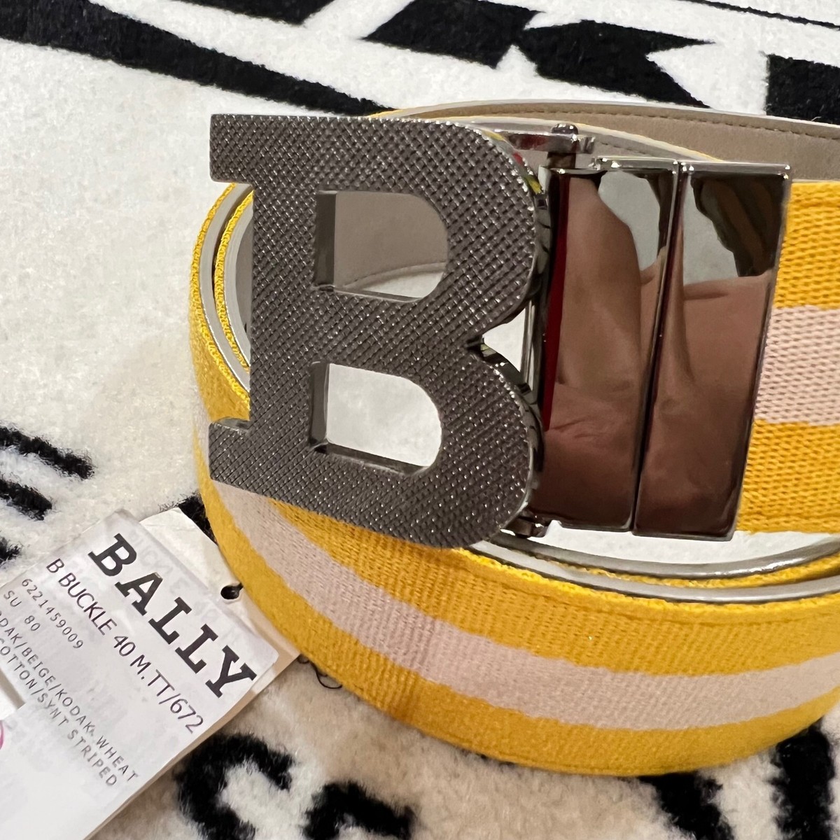 Reversible Bally Switzerland Metal B Buckle Yellow White to