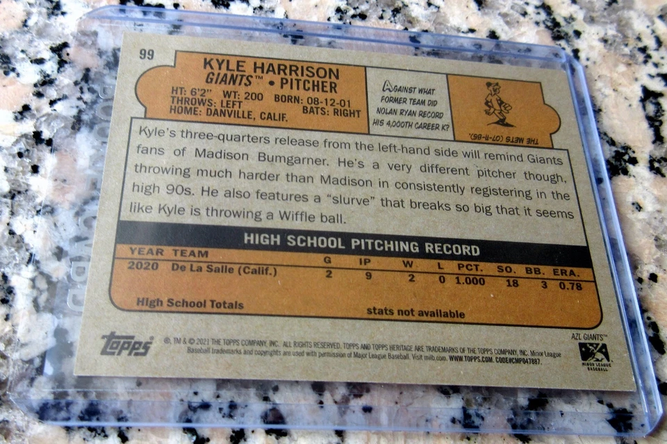 KYLE HARRISON 2021 Topps Heritage Rookie Card RC Boston Red Sox🔥🔥$$ - Image 2 of 2