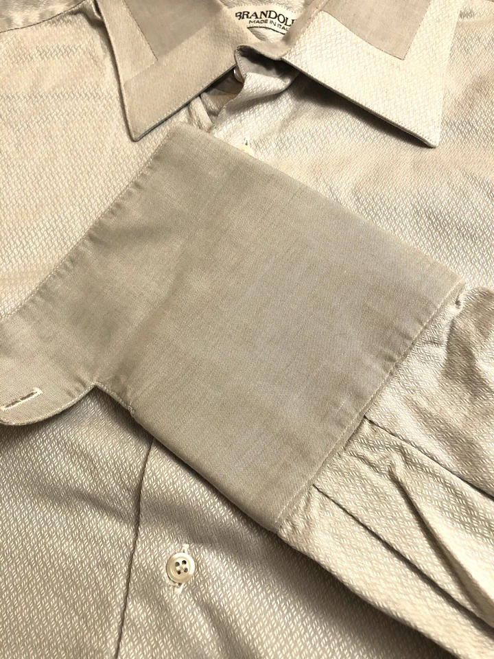 Camisa de Vestir Brandolini Puño Francés Italia Gris Claro Tejido de Cesta Algodón 43/17 EU Foto 4 de 4