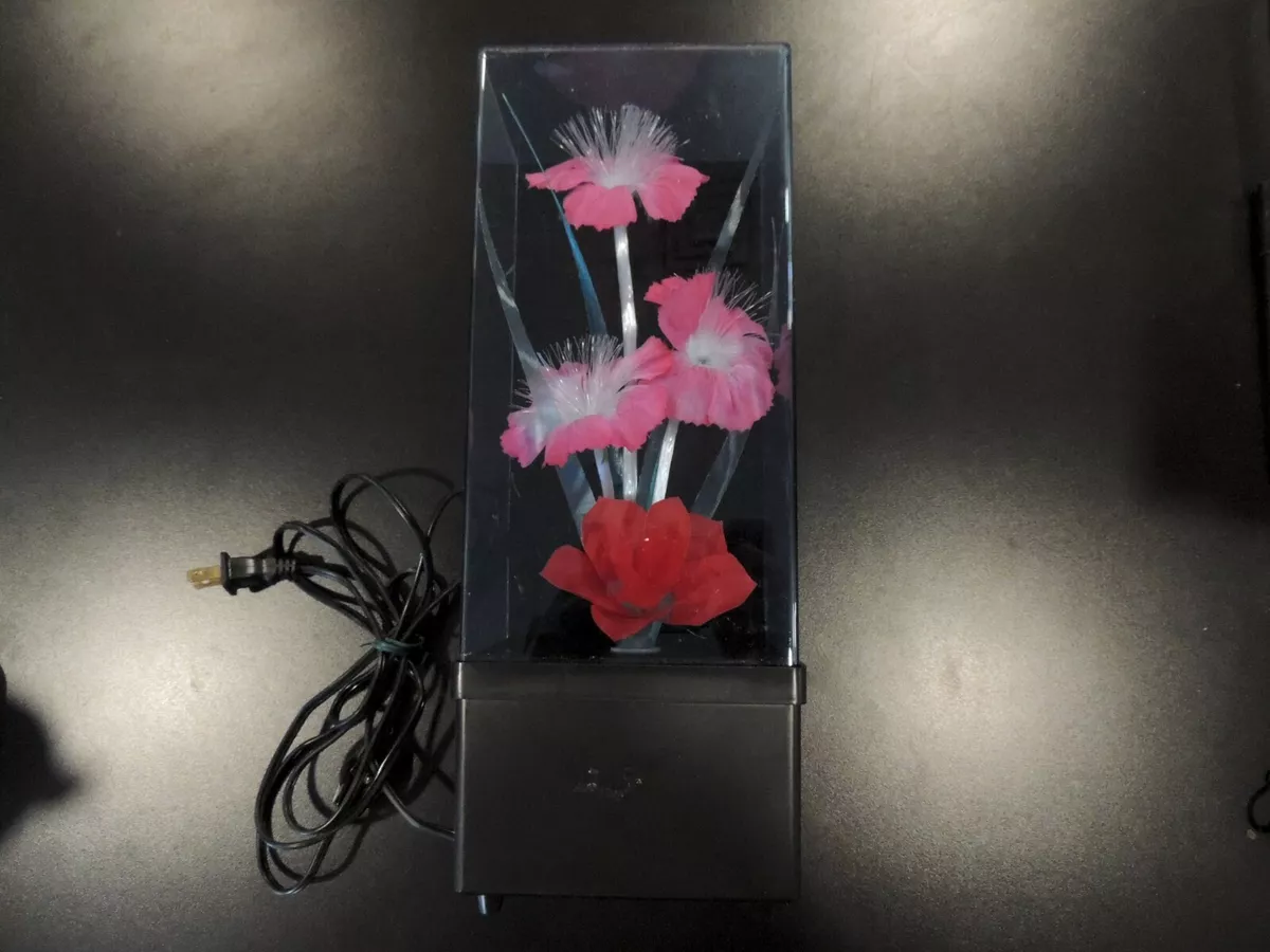 Vintage Fiber Optic Color Changing Flower Lamp Light Wind up Music