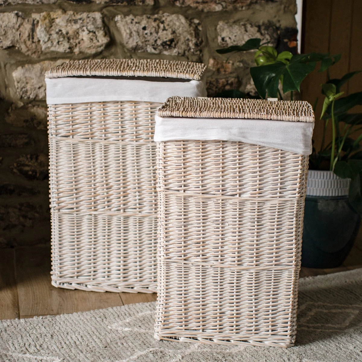 White linen basket clearance with lid