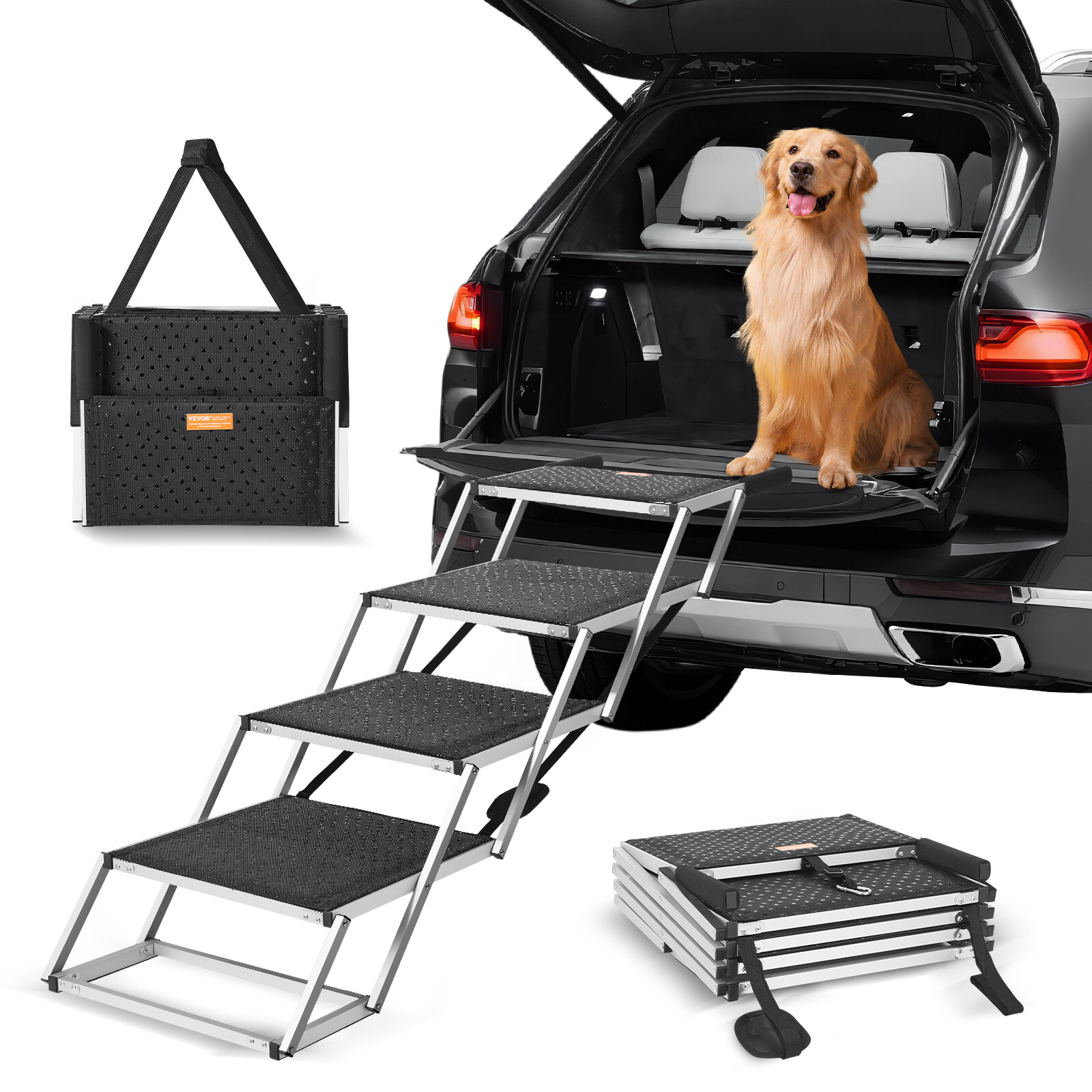 Escalier pliable pour grand chien idéal pour coffre de SUV noir