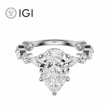 IGI Cert 3.00CT F VS2 Pear Cut Lab Grown Diamond Engagement Ring Platinum 900