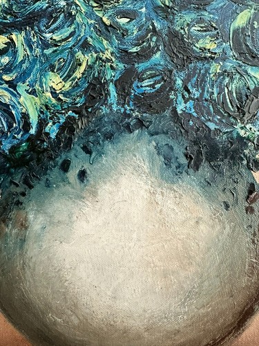Oil Painting Contemporary Abstract Blue Flowers in Vase on Canvas 16 by 20 AMA - Picture 5 of 12