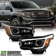 For 2017-2019 GMC Acadia w/LED DRL Black Halogen Headlights Headlamps Left+Right