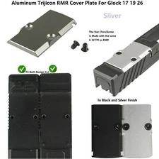  Trijicon RMR Cover Plate for Glock 17 19 26 Cut Slides, Aluminum Silver Finish