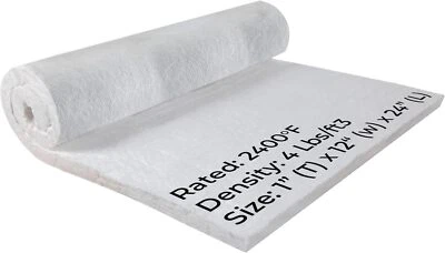 SIMOND STORE Ceramic Fiber Insulation Blanket, 4# Density 2400F, 1" x 12"x 24”