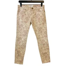 Current/Elliott Size 26 The Stiletto Khaki Skinny Ankle Jeans Beige Paisley