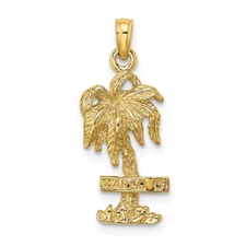 14K Yellow Gold 2-D Marco Island On Palm Tree Pendant