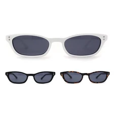 Womens Retro Plastic Narrow Rectangle Horn Rim Dad Shade Sunglasses