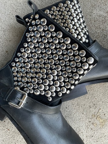 Rebecca Minkoff Women's Saida Studded Leather Moto Boots Size 8.5 Black - Picture 9 of 10