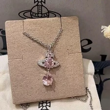 Pre-owned Vivienne Westwood Drop Pink Bling Crystal Pendant Necklace