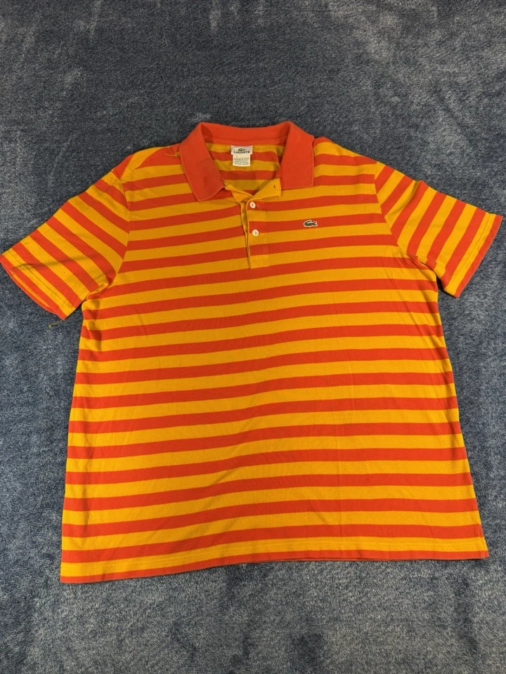 Lacoste Shirt Men's Large EU 7 Orange Stripe Alligator Logo French VTG - Image 2 of 4