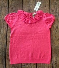 Girl s Size 5 Janie Jack Bright Pink Knitted Ruffle Neck Short Sleeve Top
