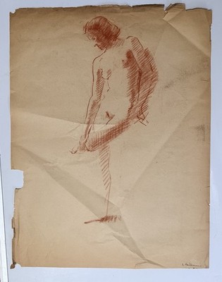 Vintage Academic Figure Study Charcoal Pencil Drawing Sketch Woman Female Signed