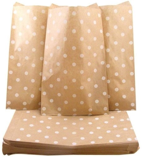 100 Flat Paper Polka Dot Kraft Gift Bags for Party Favors, Merchandise,... - Picture 4 of 13