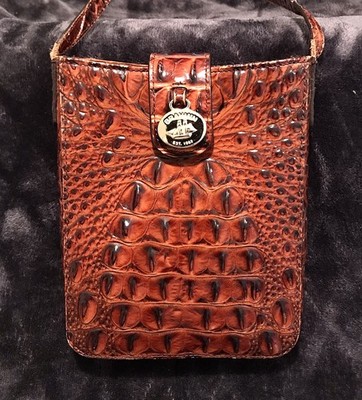 Brahmin Marley Melbourne Pecan Crossbody Bag Purse Crocodile Embossed Leather