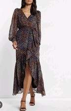 NWT Express Dress Faux Wrap Womens L  Multicolor Midi Collared The Portofino