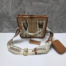 Steve Madden Bwebber Crossbody Tote Bag Satchel Natural Brown Logo Strap NWT