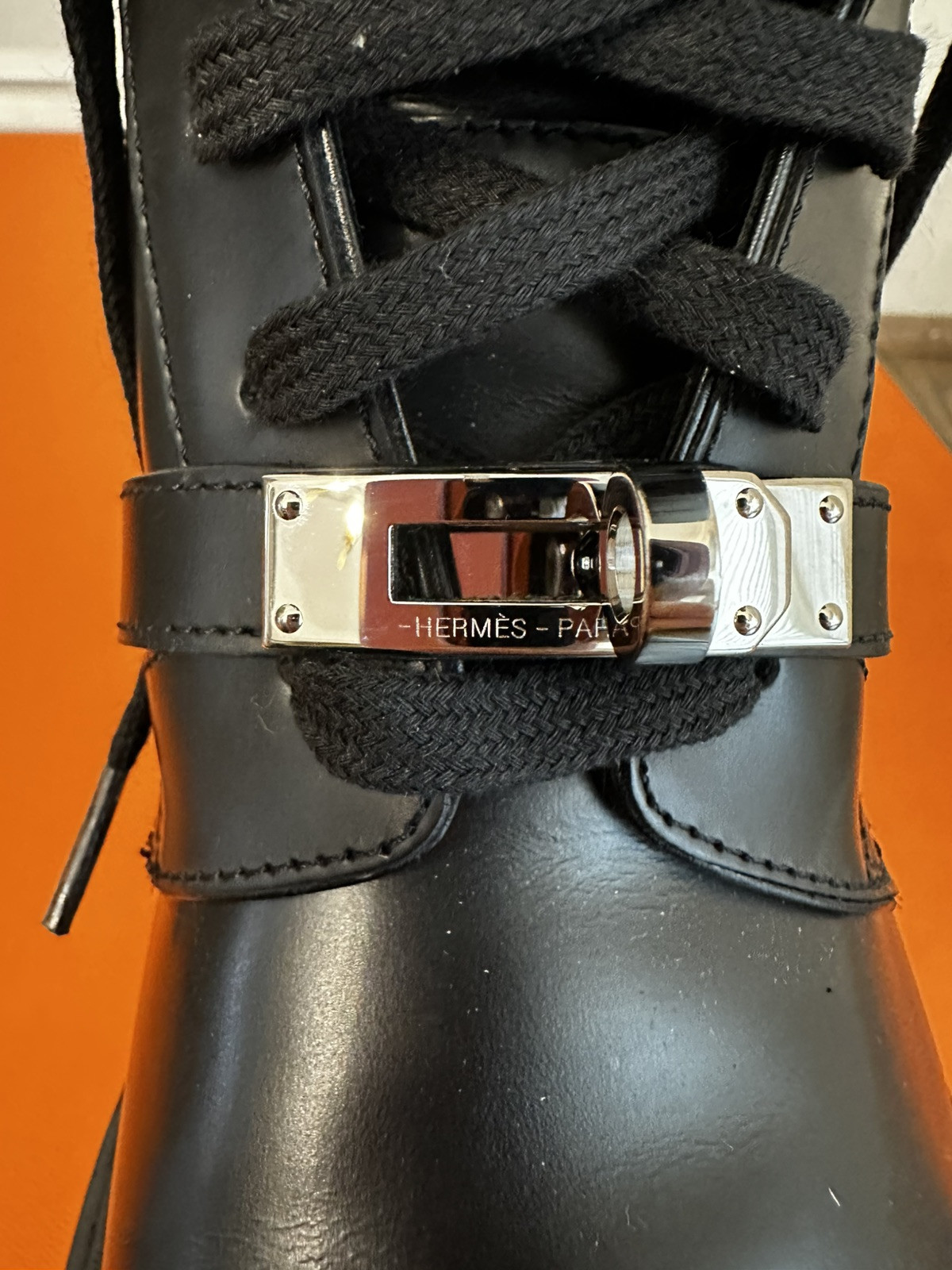Authentic Hermes Funk Combat Kelly Boots Black SHW Size 36.5 image 3