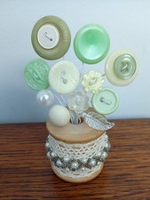 Handmade Button Flower Arrangement,  Posy, Bouquet, vintage