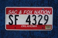 2004 SAC and FOX License Plate Tribe Native American Tribal Indian  Oklahoma