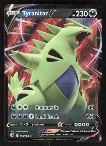Pokemon Tyranitar V 158/264 V Rare Holo Fusion Strike (LP)