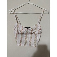 Coquette Mesh Crop Tank Bralette White Floral Romantic Large Sheer Stretchy