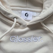 Glossier Beige Fleece Logo Embroidered Pullover Hoodie Womens Size S