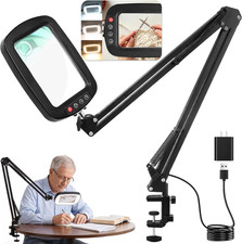 12X 30X Large Magnifying Glass with Light, Stand Clamp, LED Desk Lamp