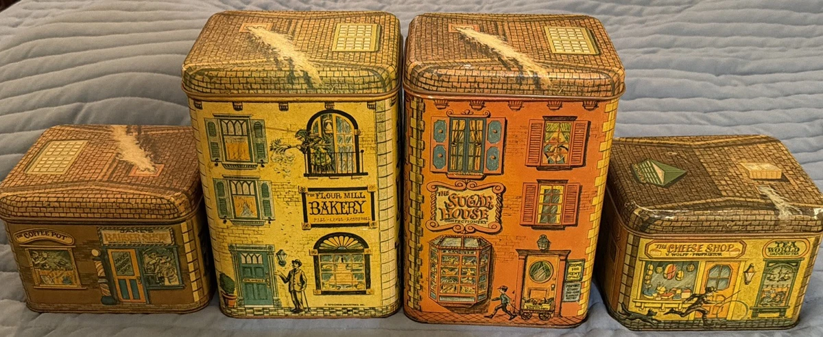 Vintage Tin Canister Set In Collectible Metal Kitchen Canisters