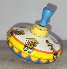 Vintage Ohio Art Tin Metal Spinning Top Toy USA Circus Theme Toys