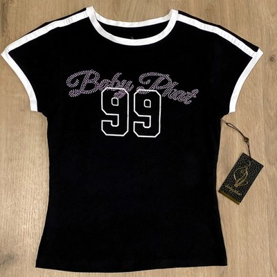 Y2K Baby Phat Rhinestone Ringer Tee McBling Graphic Top NWT - Large