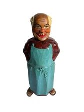 VTG Hand Carved Wood Anri Monk with Glass Decanter Bottle Inside Reuge Musical