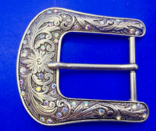 Western Ranger Style Rhinestone Accented Silver Tone Replacement Belt Buckle