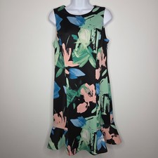 Vince Camuto Womens Abstract Floral Fit & Flare Dress Size 10 Flounce Hem Resort