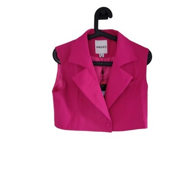 Unique 21 Damen Cropped Blazer Hot Pink Ärmellos Knopfleiste Kragen Gr. 10