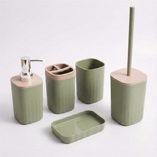 Bathroom Accessories Set 5pc Toilet Brush Soap Dish Dispenser Cup Sage Green