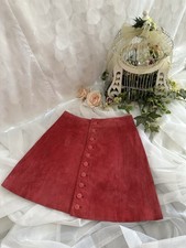 Vintage 90s genuine suede hot pink mini skirt button front size 7 8 A Line NWT