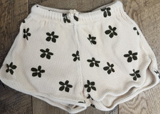 Zara Girls Ivory Floral Cotton Knit Sweat Shorts 4-5 Elastic Waist Drawstring