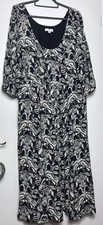M&S Black White Floral Paisley Print Midi Dress Size UK 20