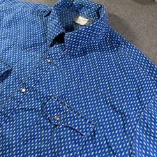 Wrangler Western Short Sleeve Pearl Snap Shirt Men's Blue Diamond Print