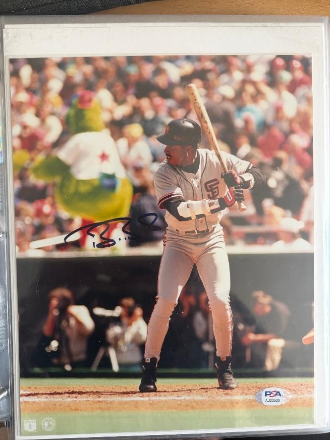 BARRY BONDS Signed 8x10 Photo SF Giants In-Game Phillie Phanatic PSA/DNA COA Aut
